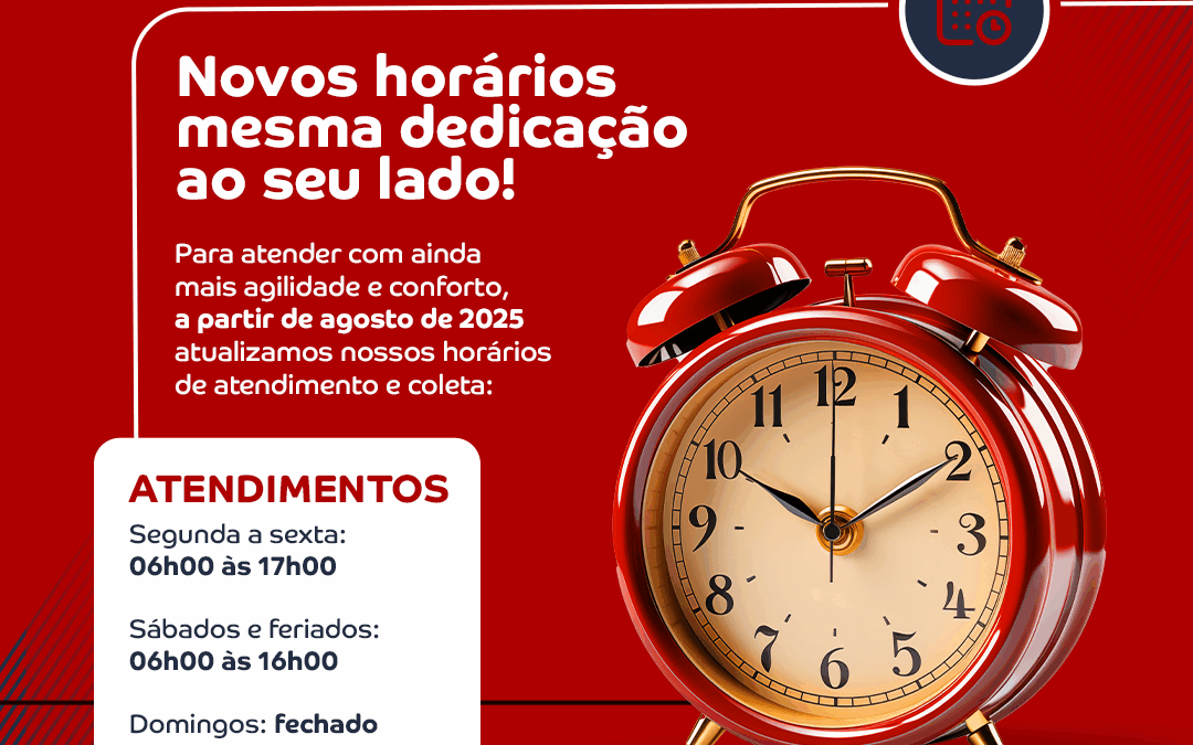 A partir de agosto de 2025, nosso horário de atendimento vai mudar para melhor cuidar do seu pet.